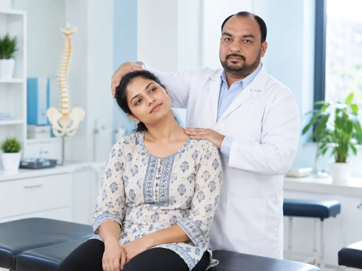डॉक्टर मरीज़ की गर्दन की जाँच करते हुए (चित्रात्मक छवि)